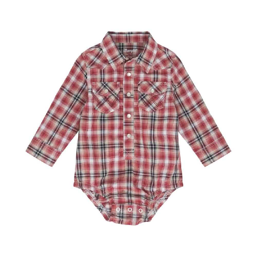 le bos Wrangler Red Plaid Collared Long Sleeve Baby Onesie 112352767