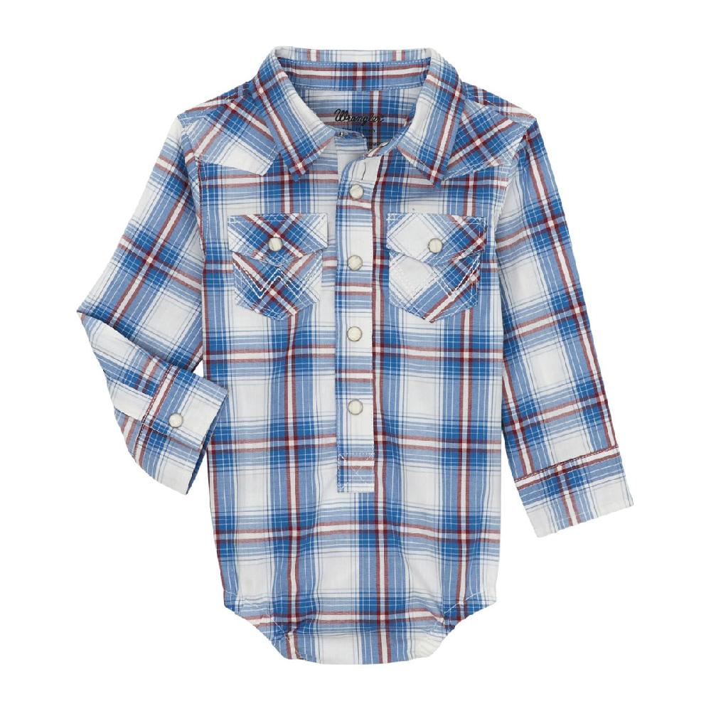 le bos Wrangler Retro Blue/Red Plaid Infant Boy's Snap Onesie 112359651