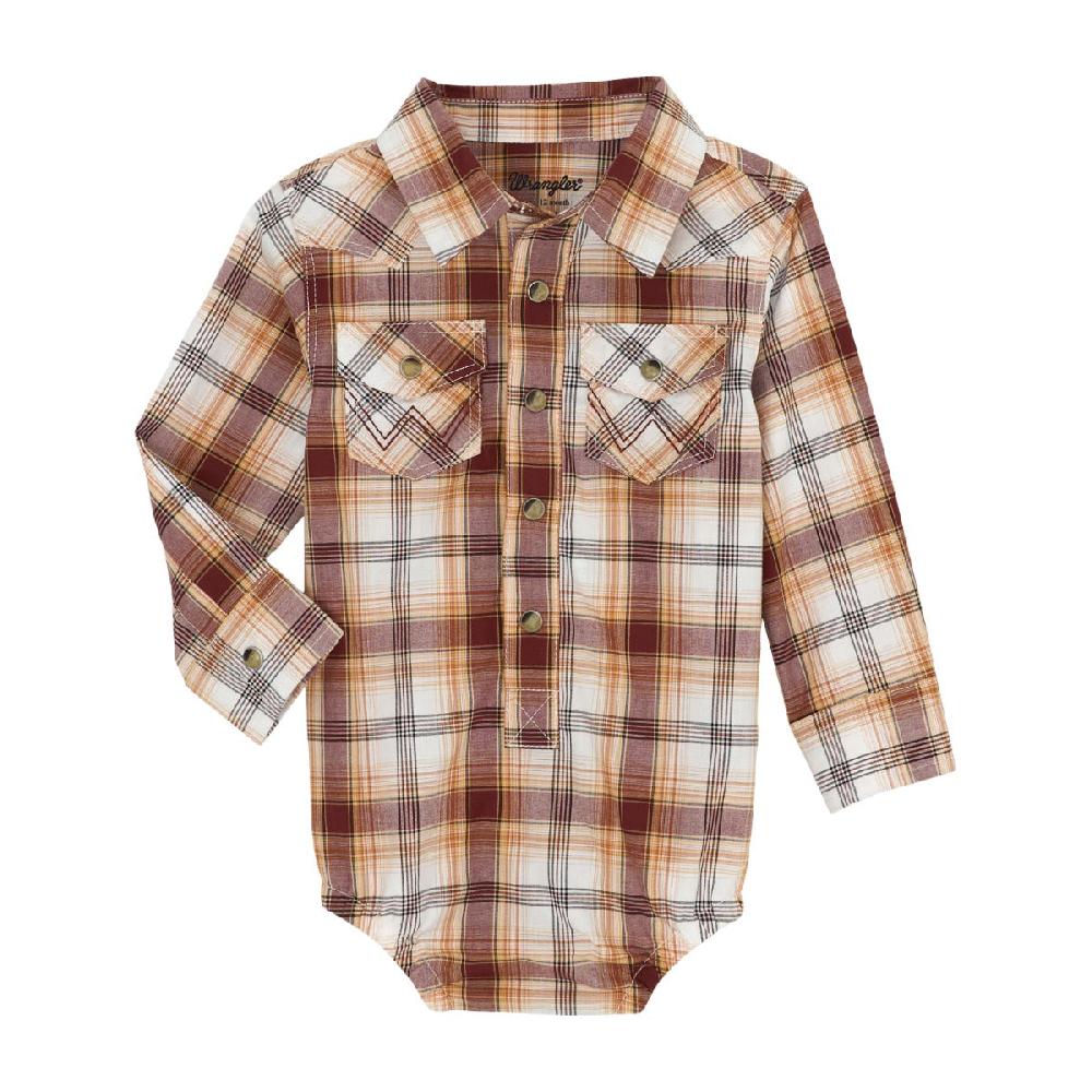 le bos Wrangler Retro Maroon Plaid Infant Boys Onesie 112359650