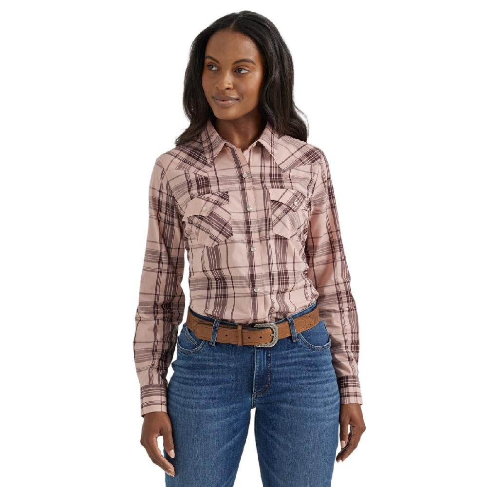 le bos Wrangler Rose Plaid Women's Collared Longsleeve Western Snap Shirt 112356641