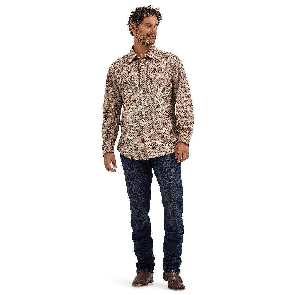 Le Bos Wrangler Scale Brown Retro Premium Men's Long Sleeve Western Snap Printed Shirt 112368222