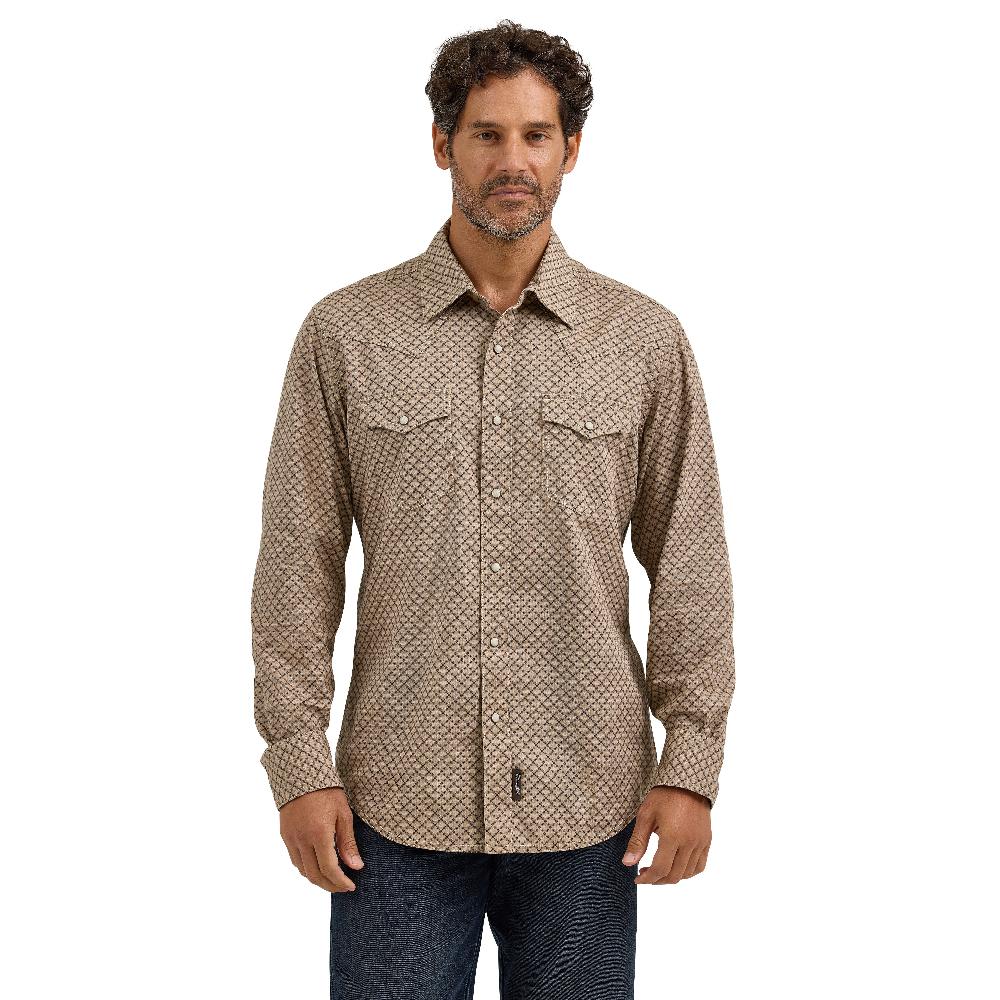 le bos Wrangler Scale Brown Retro Premium Men's Long Sleeve Western Snap Printed Shirt 112368222