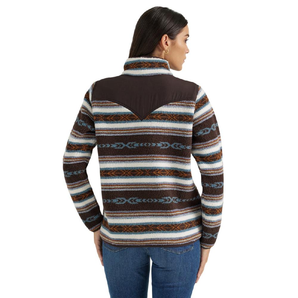 Le Bos Wrangler Serape Brown Women's Southwestern Contrast Full Zip Sherpa Jacket 112356674