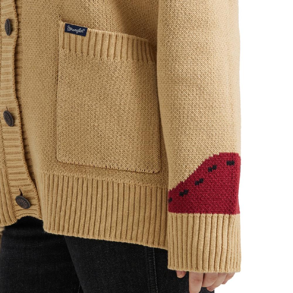 Le Bos Wrangler Tan Long Live Cowboys Shawl Collar Women's Cardigan Sweater 112356699