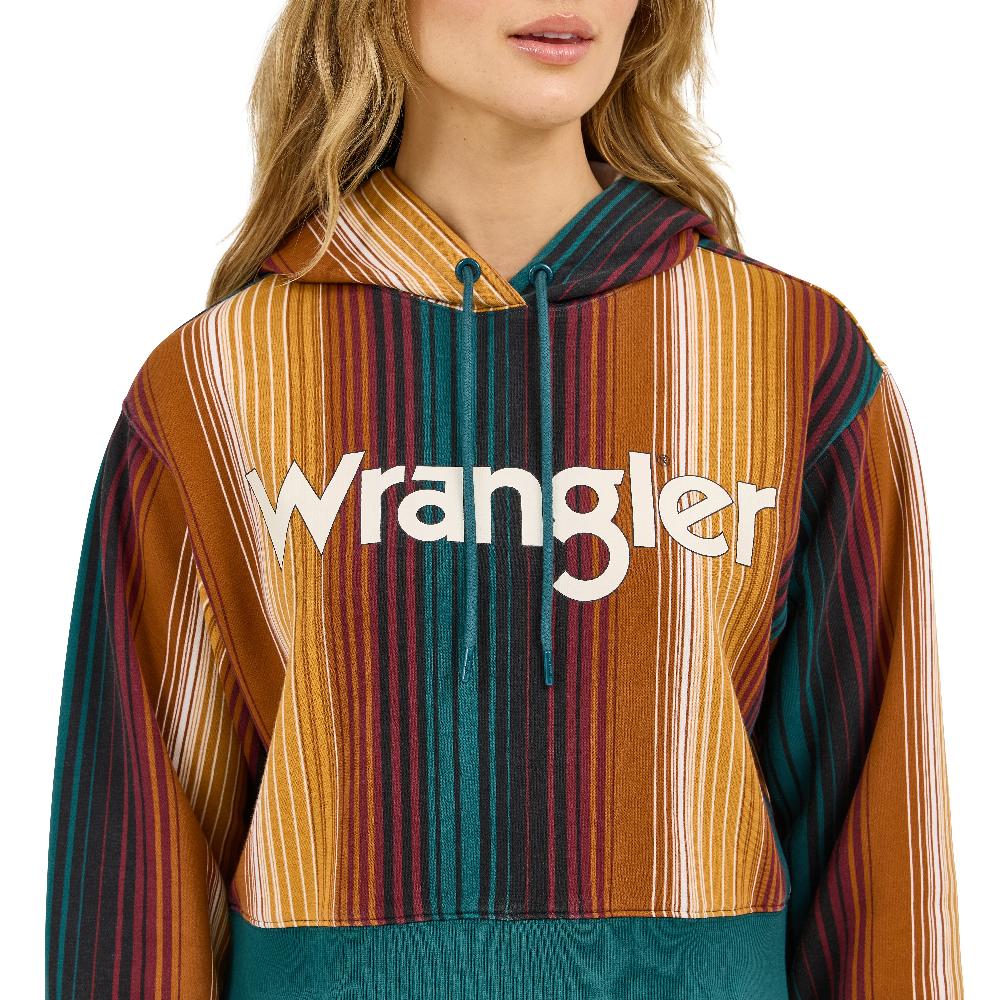 Le Bos Wrangler Teal Striped Serape Women's Cropped Hoodie 112371645