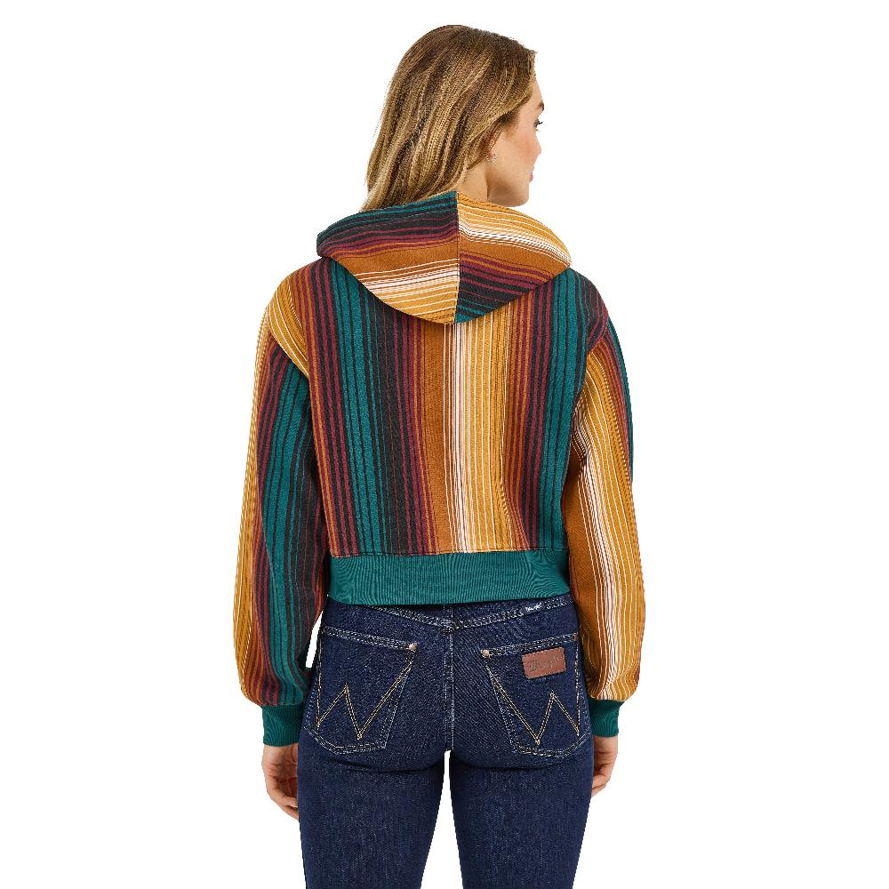 Le Bos Wrangler Teal Striped Serape Women's Cropped Hoodie 112371645