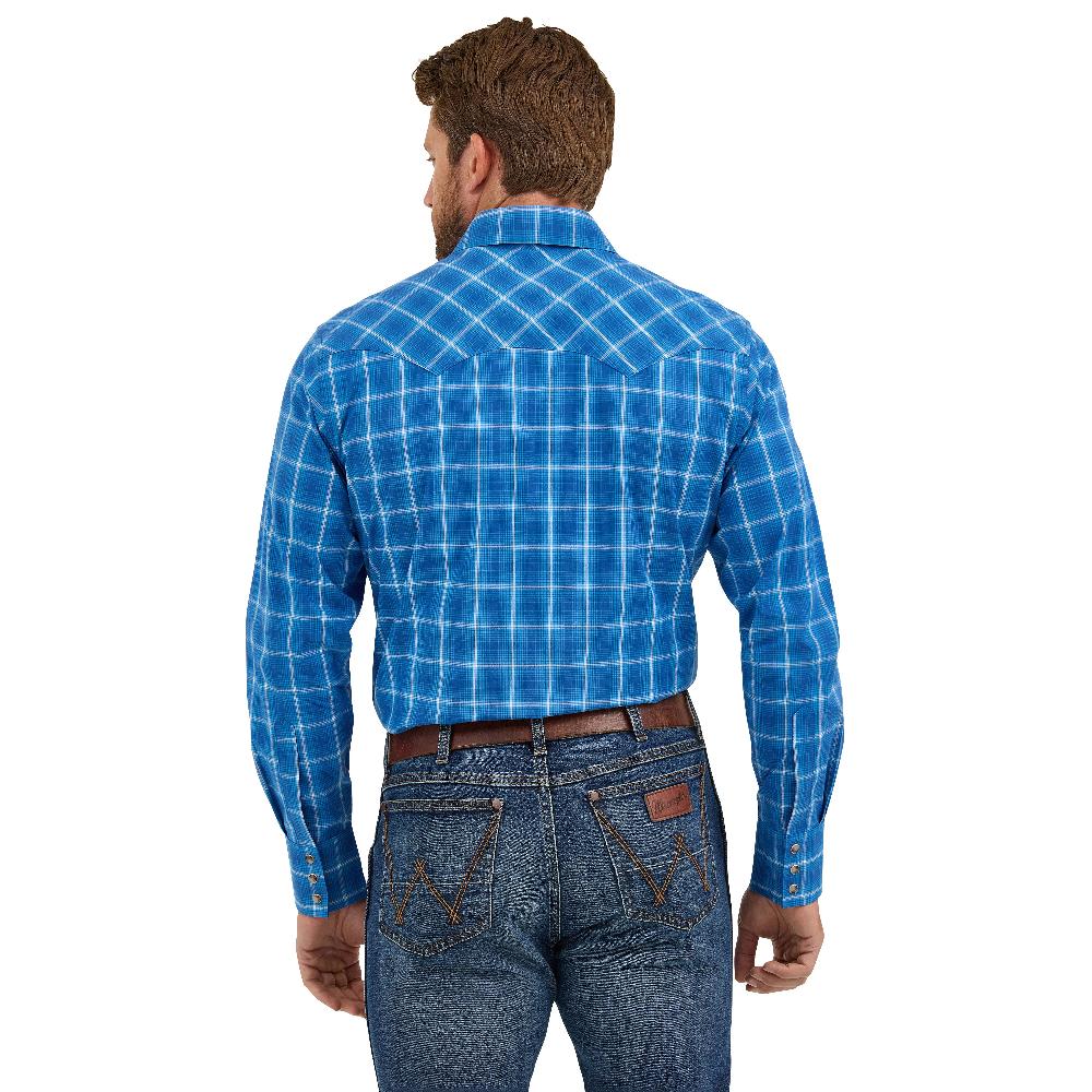 Le Bos Wrangler Truly Blue Men's Retro Long Sleeve Collared Sawtooth Snap Pocket Western Shirt 112369554