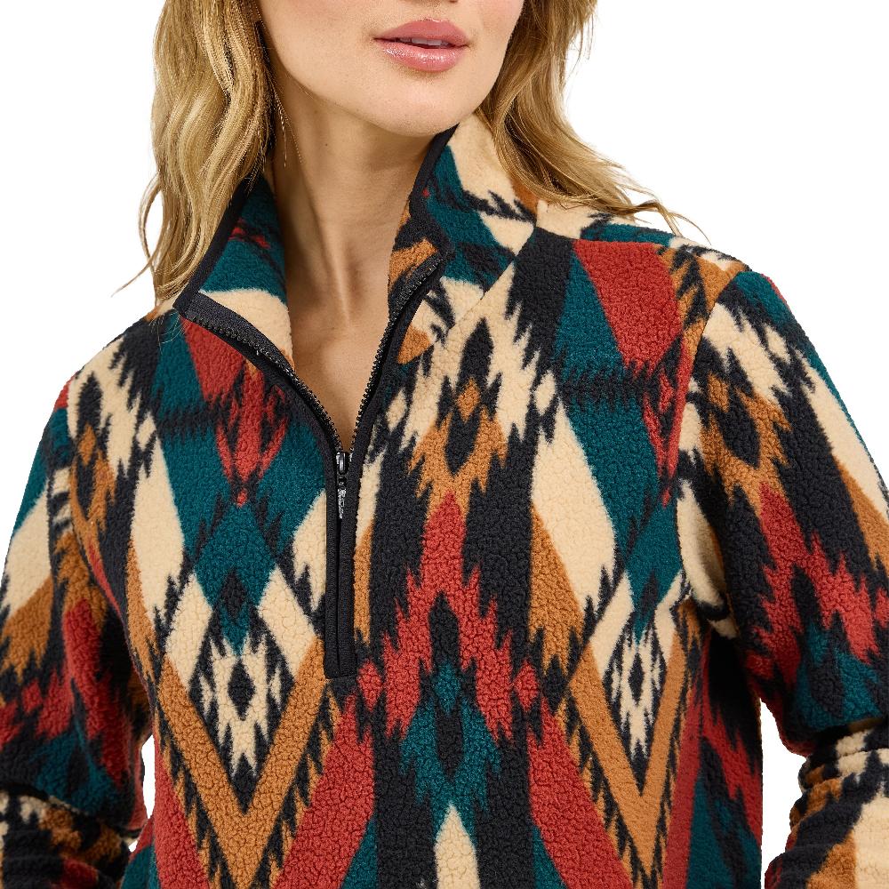 Le Bos Wrangler Turquoise Pattern Retro Quarter-Zip Women's Sherpa Pullover 112371898