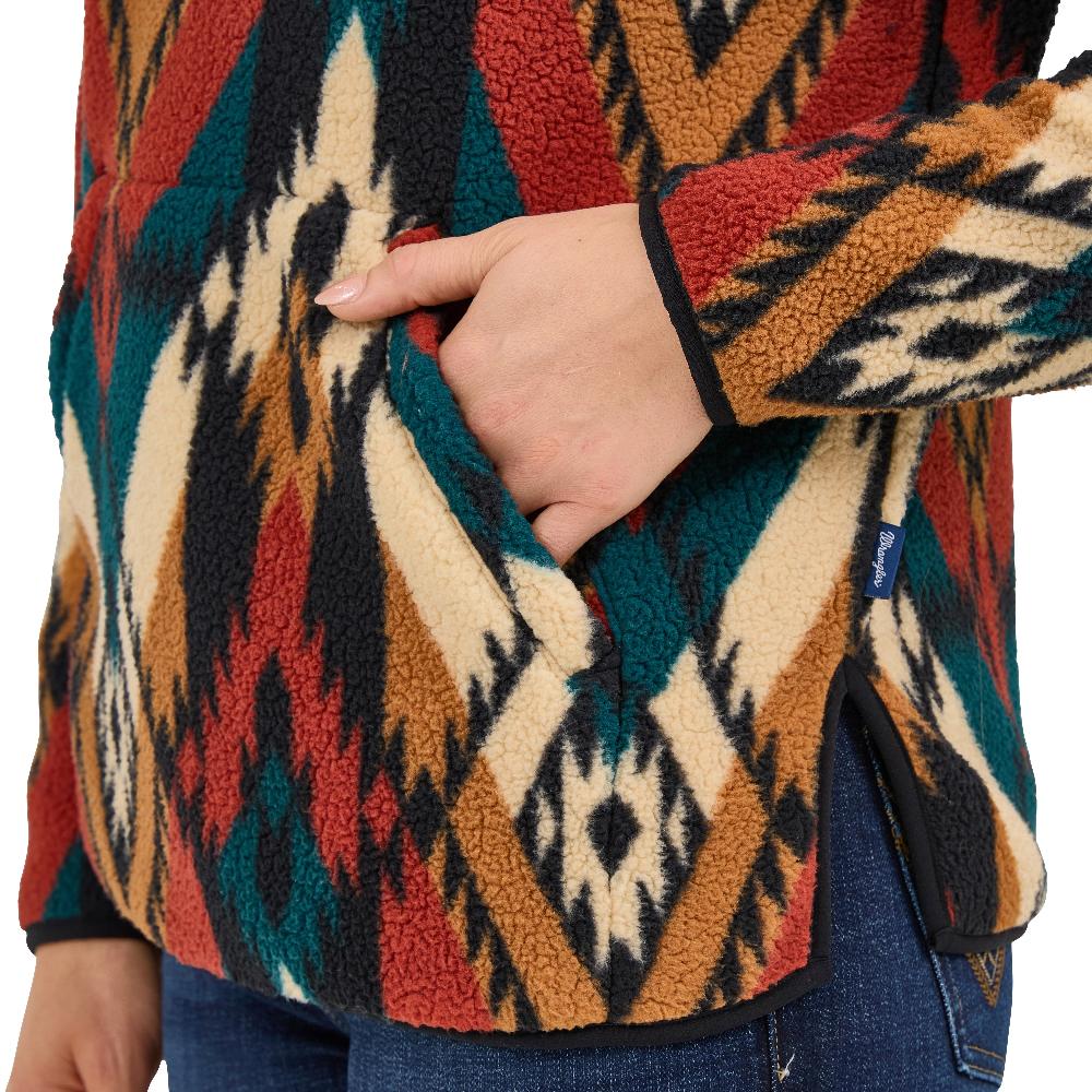Le Bos Wrangler Turquoise Pattern Retro Quarter-Zip Women's Sherpa Pullover 112371898