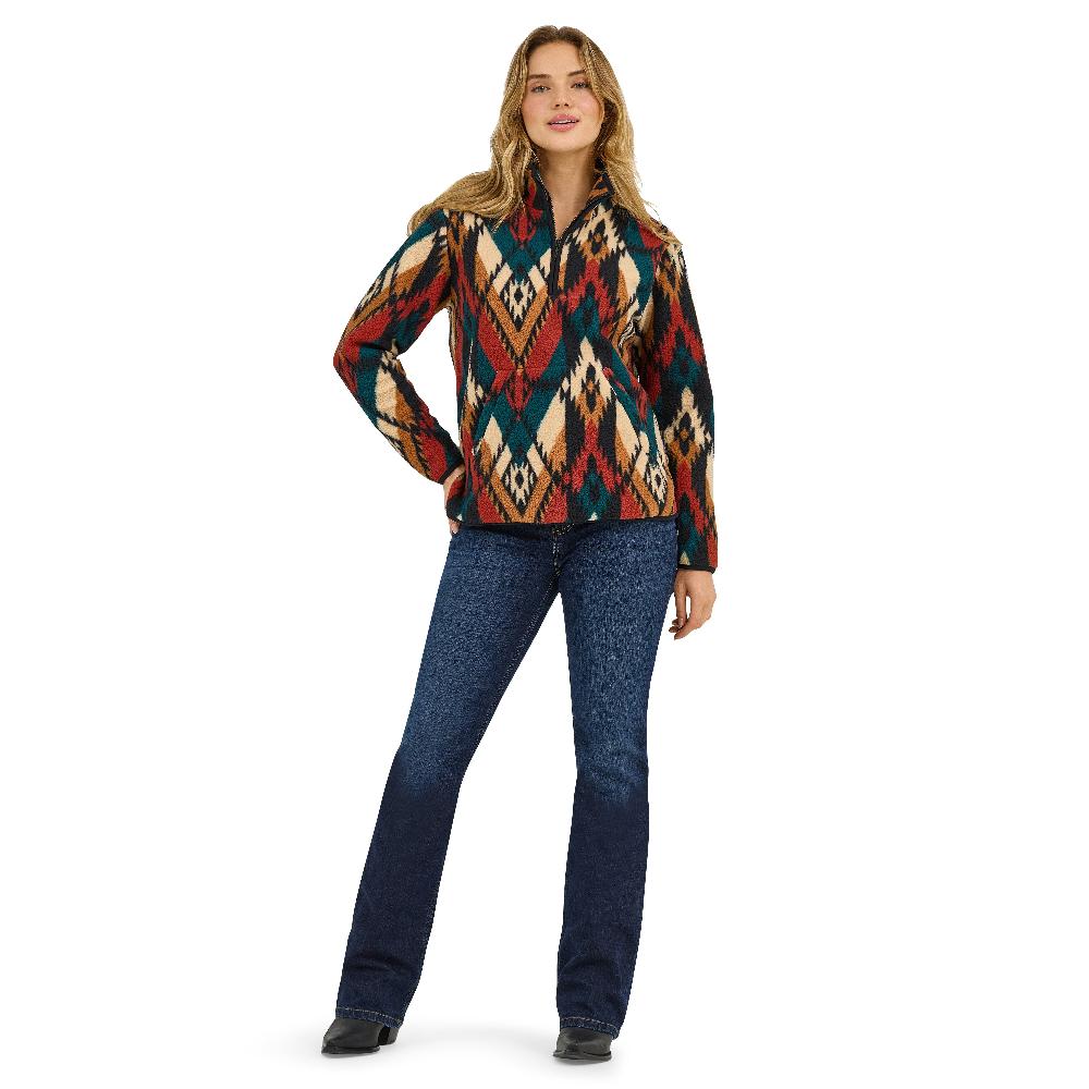 Le Bos Wrangler Turquoise Pattern Retro Quarter-Zip Women's Sherpa Pullover 112371898