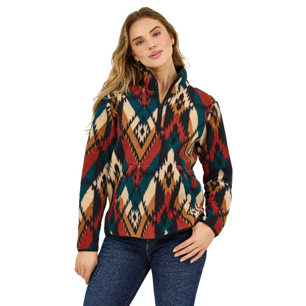 le bos Wrangler Turquoise Pattern Retro Quarter-Zip Women's Sherpa Pullover 112371898