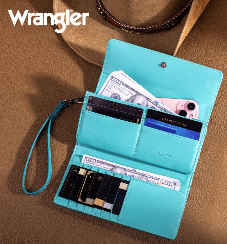 Le Bos Wrangler Turquoise Western Floral Tooled Tri-Fold RFID Wallet/Wristlet WG196-W056TQ