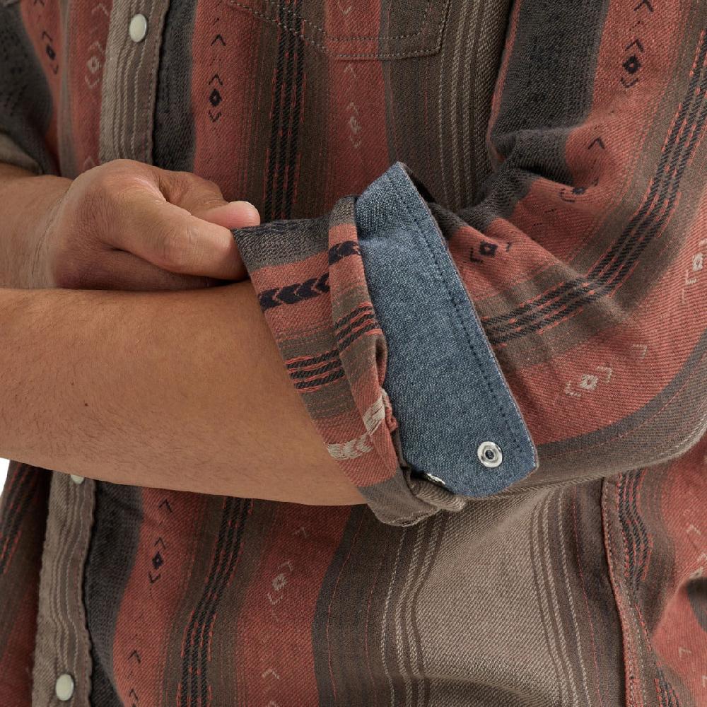 Le Bos Wrangler Warm Stripe Retro Premium Men's Collared Long Sleeve Printed Snap Shirt 112356554