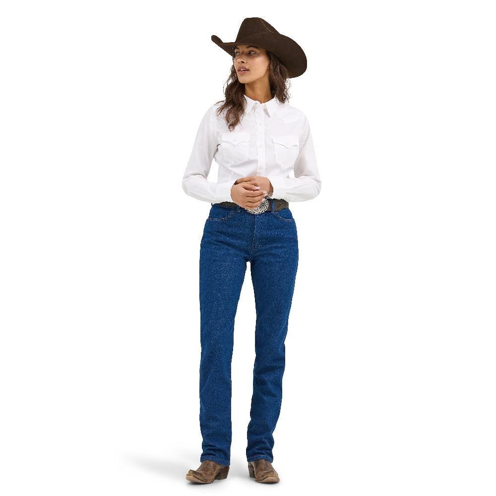 Le Bos Wrangler White Retro Long Sleeve Women's Solid Button Front Shirt 112358013