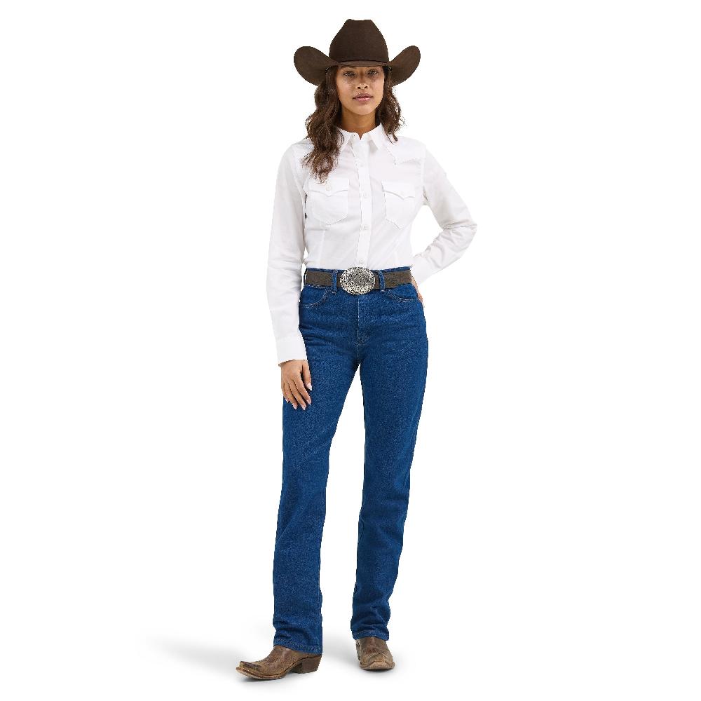 Le Bos Wrangler White Retro Long Sleeve Women's Solid Button Front Shirt 112358013