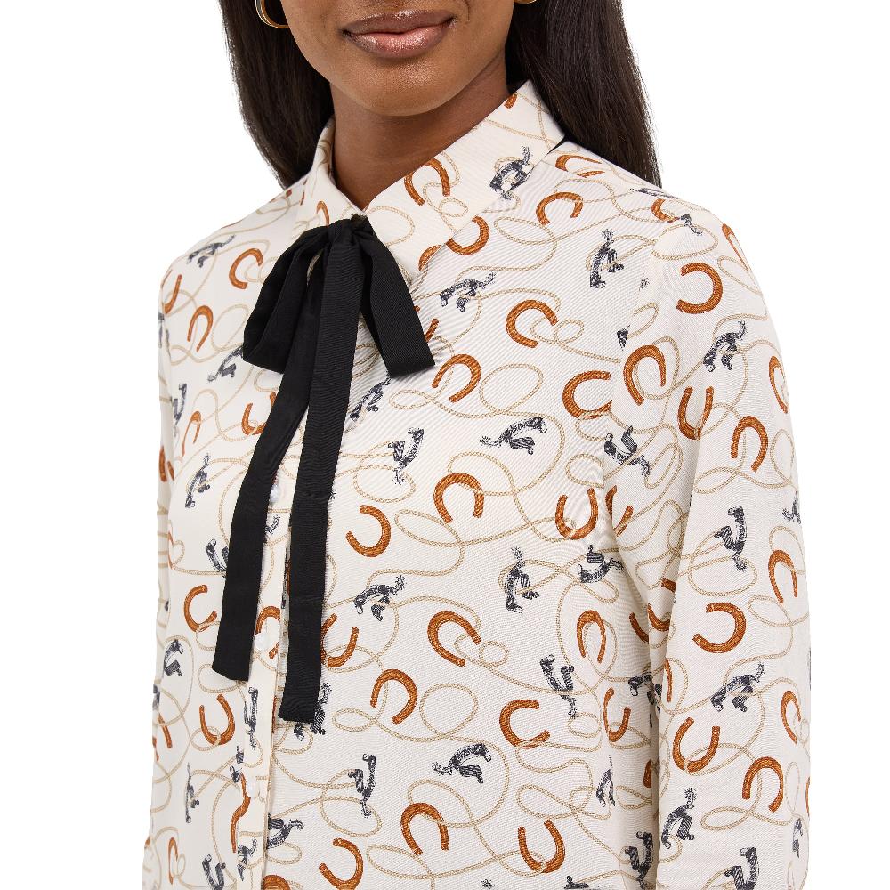 Le Bos Wrangler White Tie Neck Women's Blouse 112371697