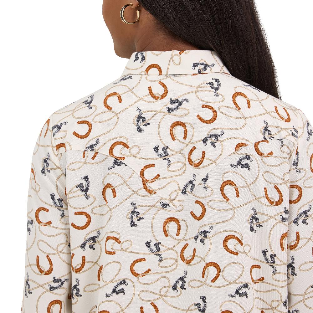 Le Bos Wrangler White Tie Neck Women's Blouse 112371697