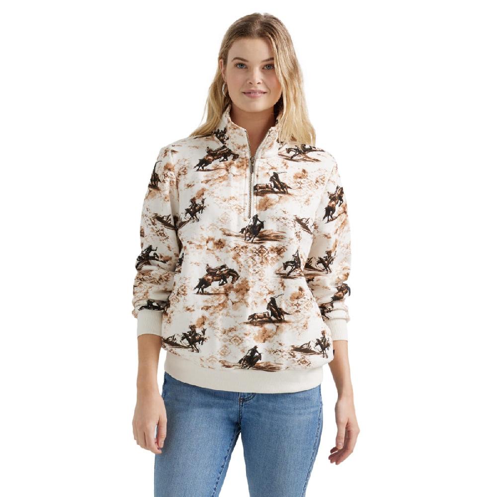 le bos Wrangler White with Print Wrangler Bold Bucking Quarter Women's Zip Sweatshirt 112356697