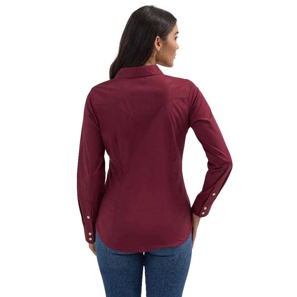 Le Bos Wrangler Windsor Wine Retro Women's Collared Long Sleeve Solid Shirt 112358014