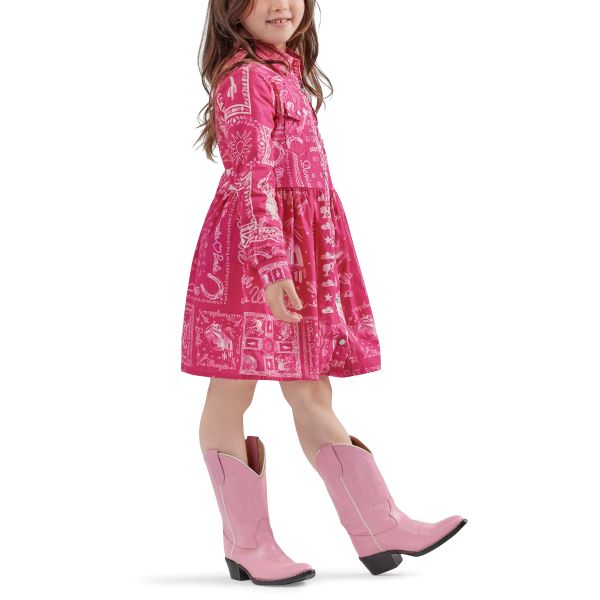 Le Bos Wrangler X Barbie Bandana Pink Girl's Snap Shirt Dress 112344905