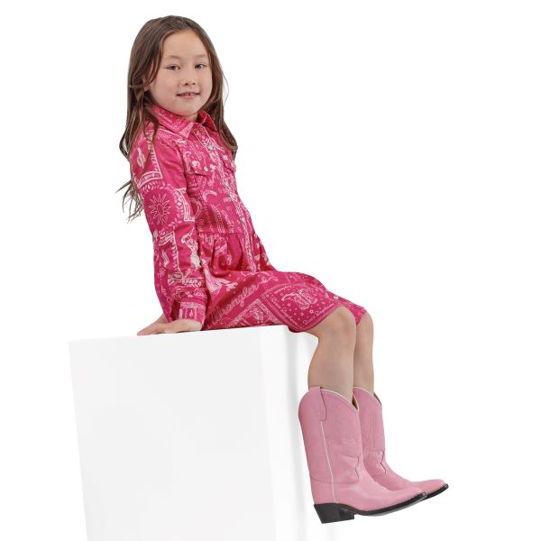 le bos Wrangler X Barbie Bandana Pink Girl's Snap Shirt Dress 112344905