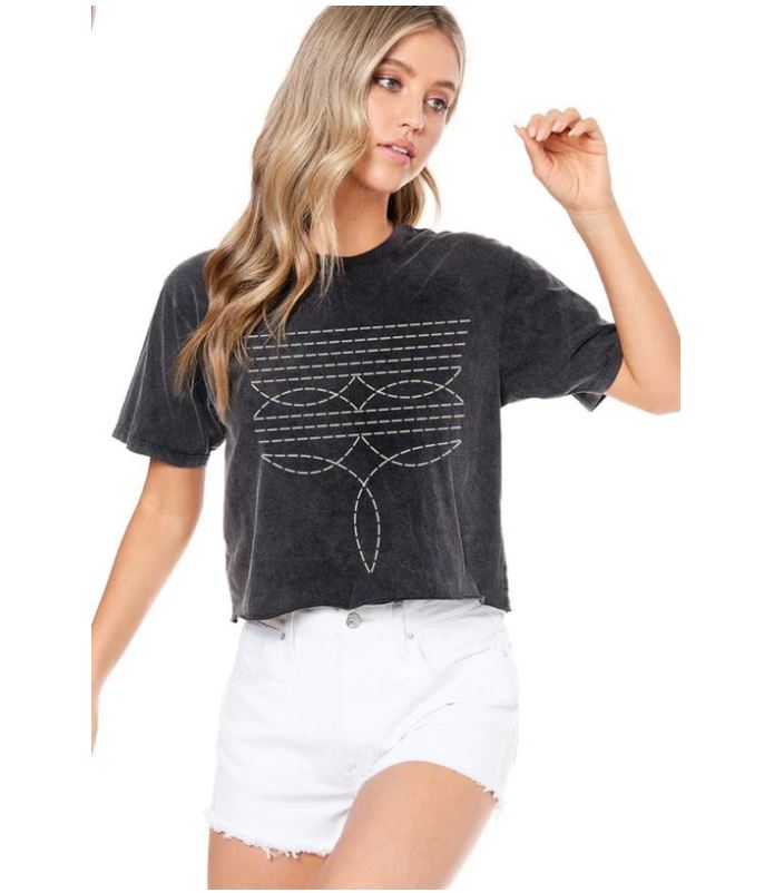 le bos Zutter Black Vintage Mineral Wash Faux Crop Top K3793-8912-BLK