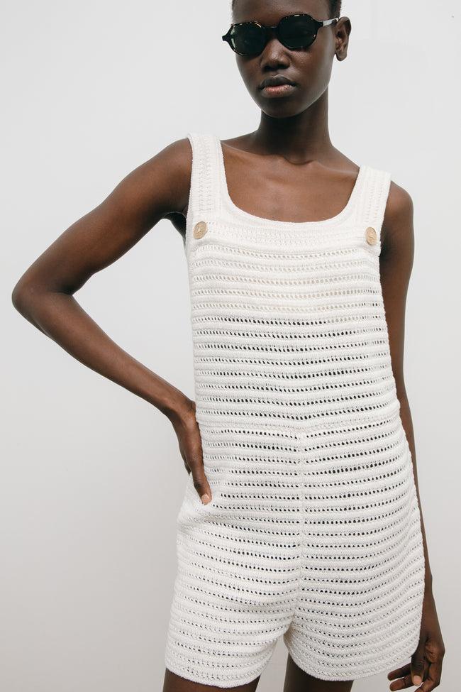 Le Kasha DAKHAL Linen Crochet Jumpsuit White