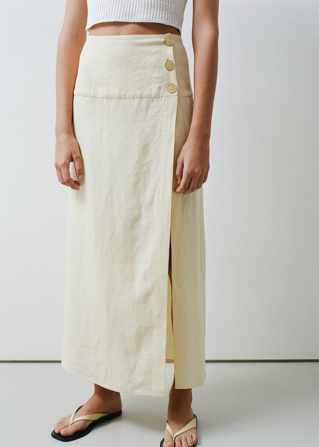 Le Kasha HAIFAL Linen Skirt White