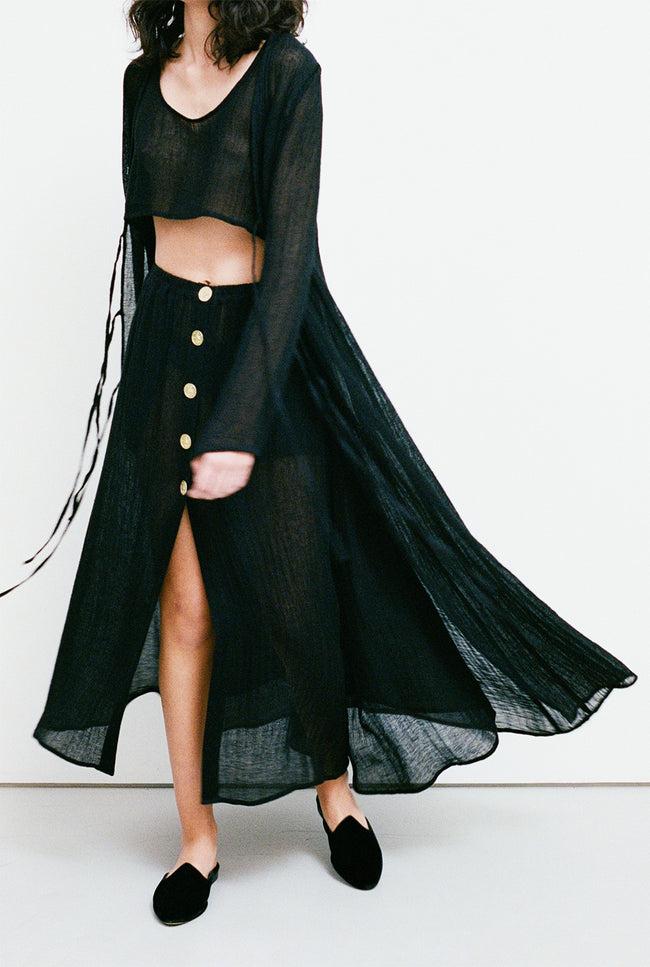 Le Kasha HAYS Linen Skirt Black