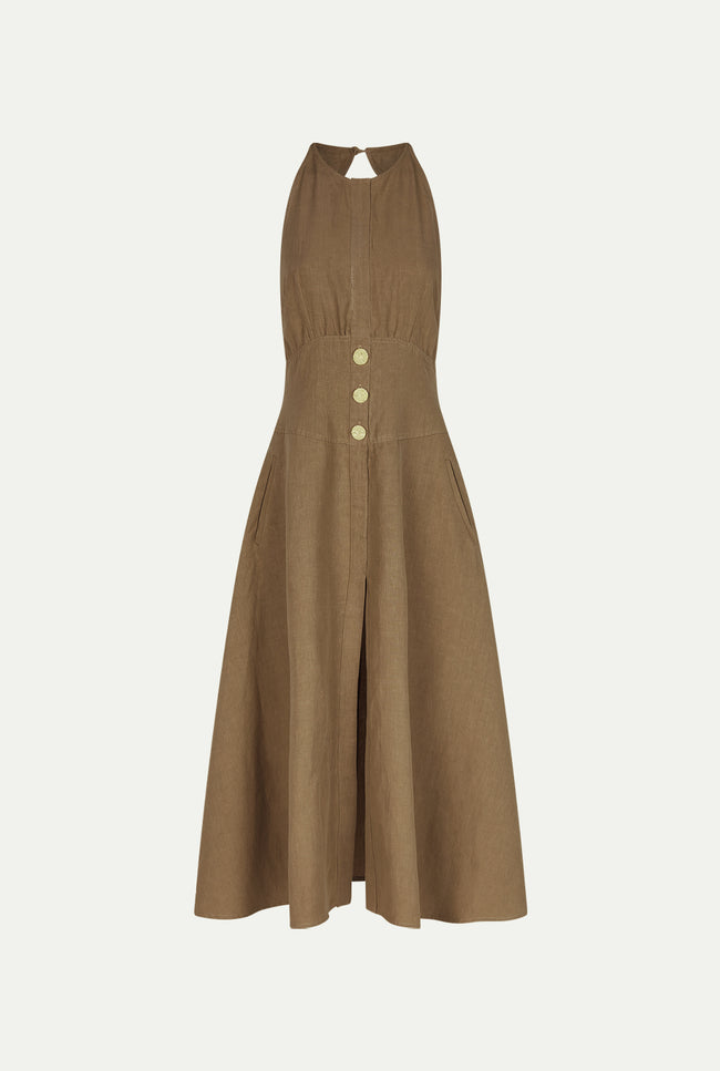 Le Kasha JESMAH Linen Dress Tabac