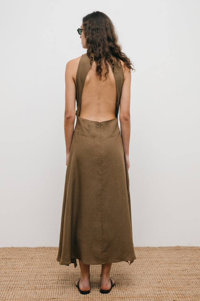 Le Kasha JESMAH Linen Dress Tabac