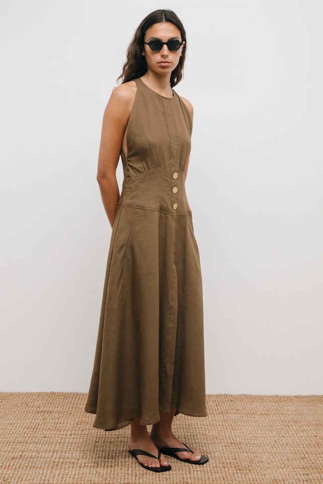 le kasha JESMAH linen dress Tabac