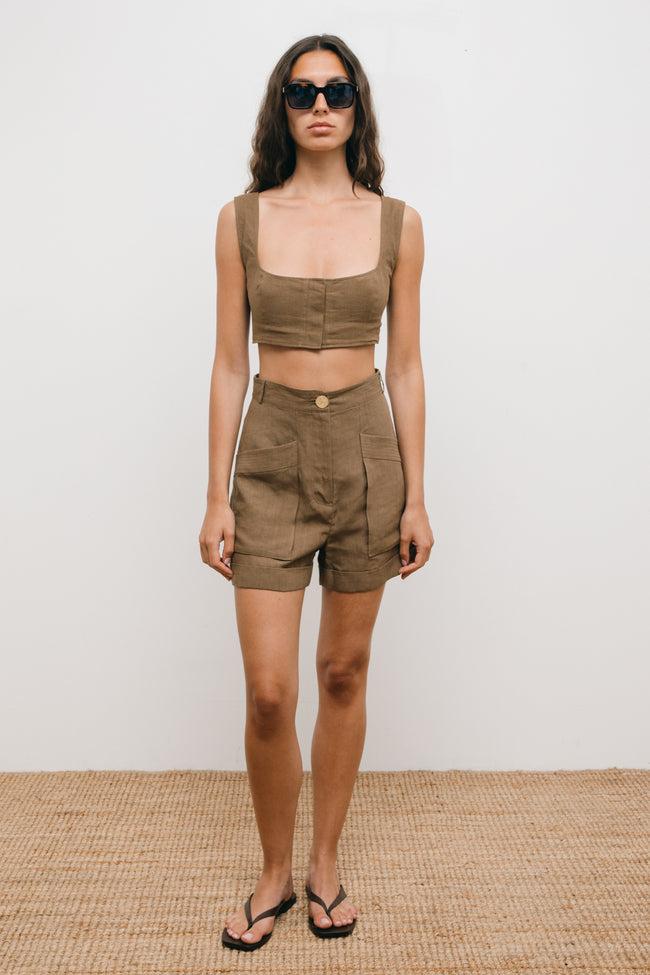 Le Kasha JIRJA Linen Crop Top Black