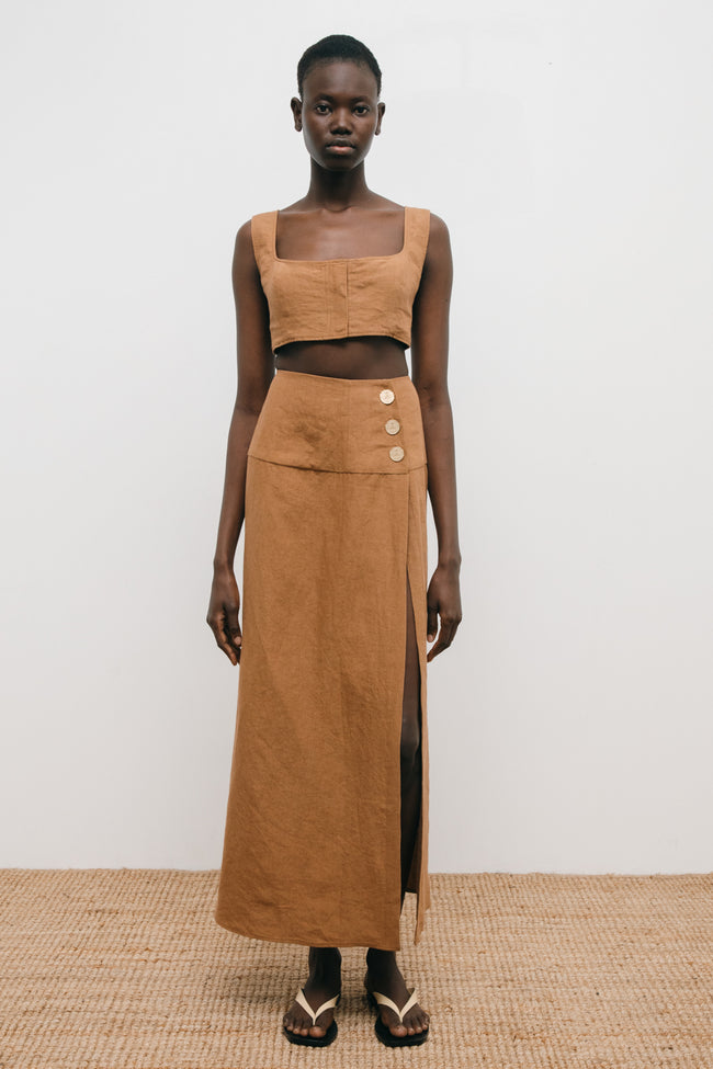 Le Kasha JIRJA Linen Crop Top Black