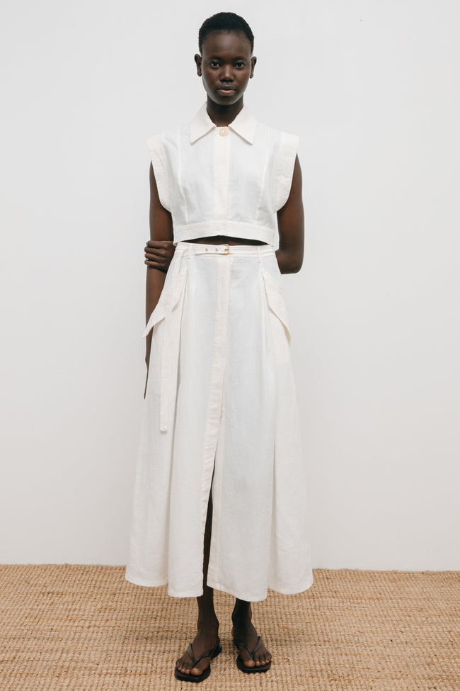 Le Kasha KARUT Linen Skirt White
