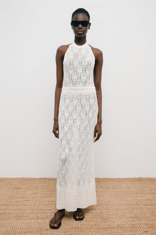 Le Kasha QYBLI Linen Crochet Dress White