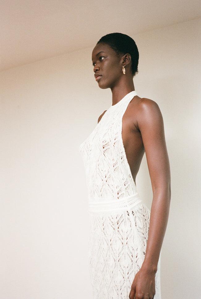 Le Kasha QYBLI Linen Crochet Dress White