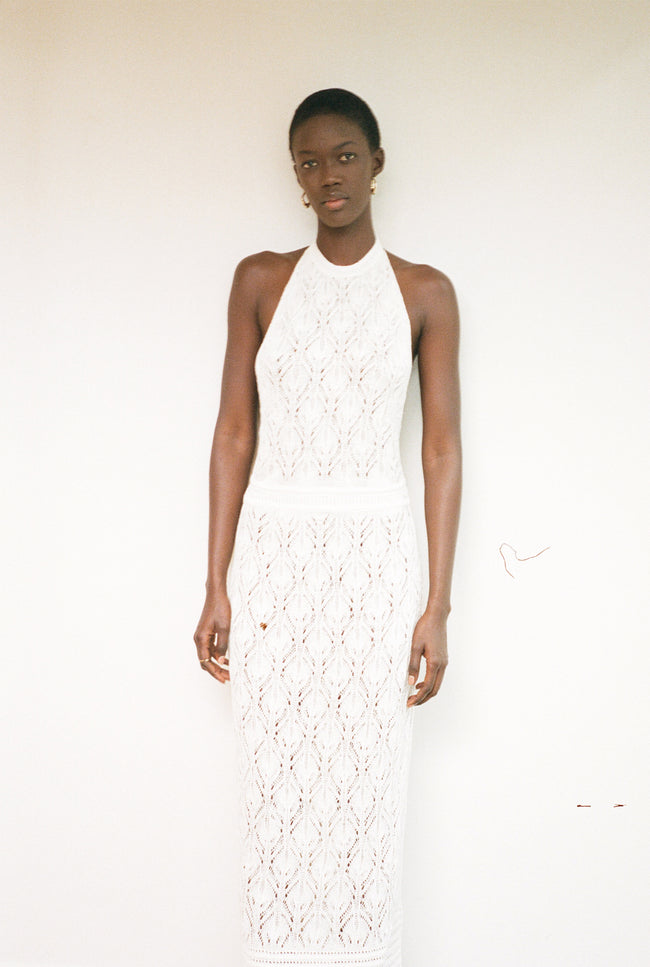 Le Kasha QYBLI Linen Crochet Dress White