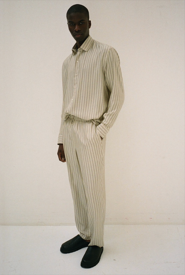 Le Kasha SONGINO Silk Shirt ( Men ) Yellow Stripes