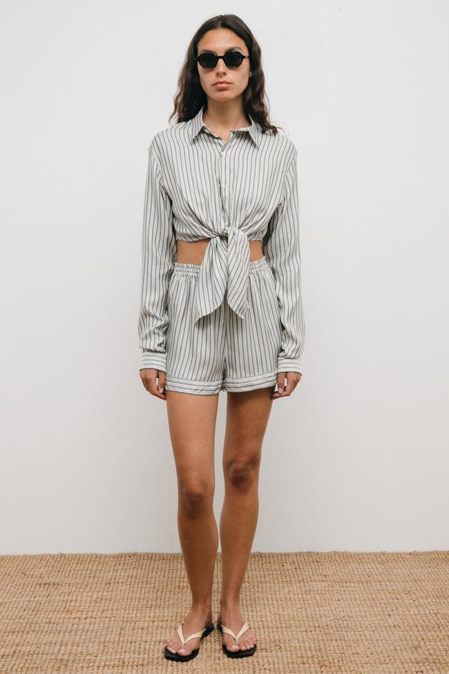 Le Kasha WENSU Silk Shorts Blue Stripes