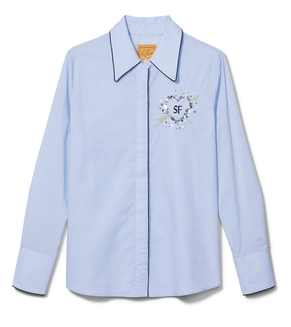 le lion Caroline Shirt French Blue with Navy Piping