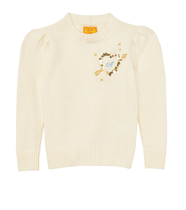 Le Lion Kid's Puff Sleeve Petite Crew With Heart Magnolia