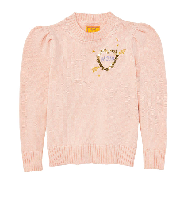 le lion Kid's Puff Sleeve Petite Crew with Heart Magnolia