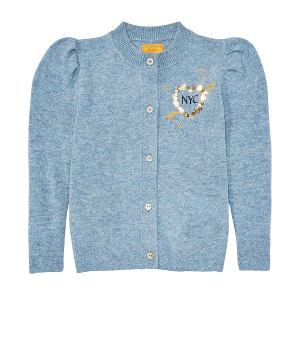 le lion Kids Laursie Cardigan with Heart Parisian Blue