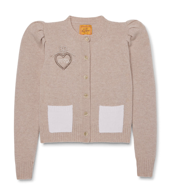 Le Lion Laurita Puff Sleeve Cardigan Peach Pink