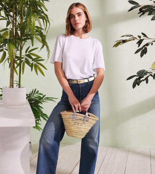Le Lion Le Mini Straw Tote Natural/Lavender