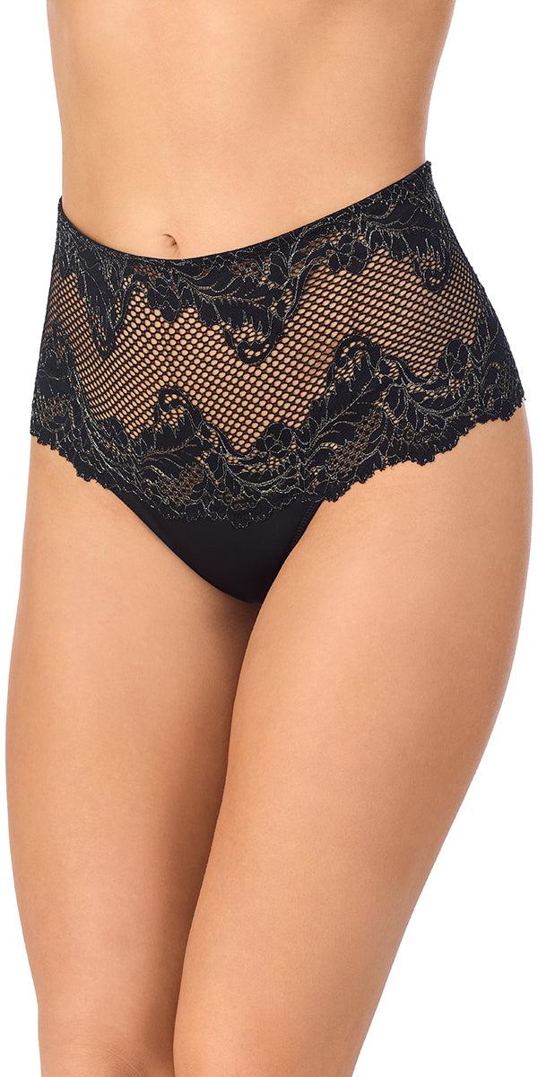 le mystere Lace Allure High Waist Thong - Black Lurex