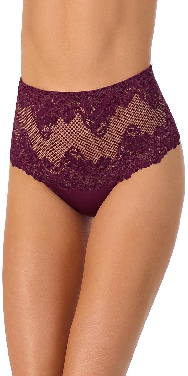 le mystere Lace Allure High Waist Thong - Blackberry