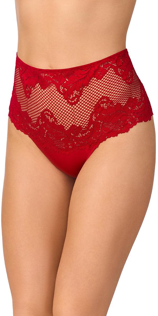 le mystere Lace Allure High Waist Thong - Crimson