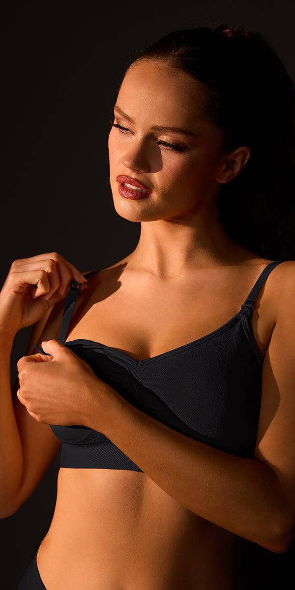 le mystere Seamless Comfort Nursing Bra with Removable Leak Proof Pads - Black